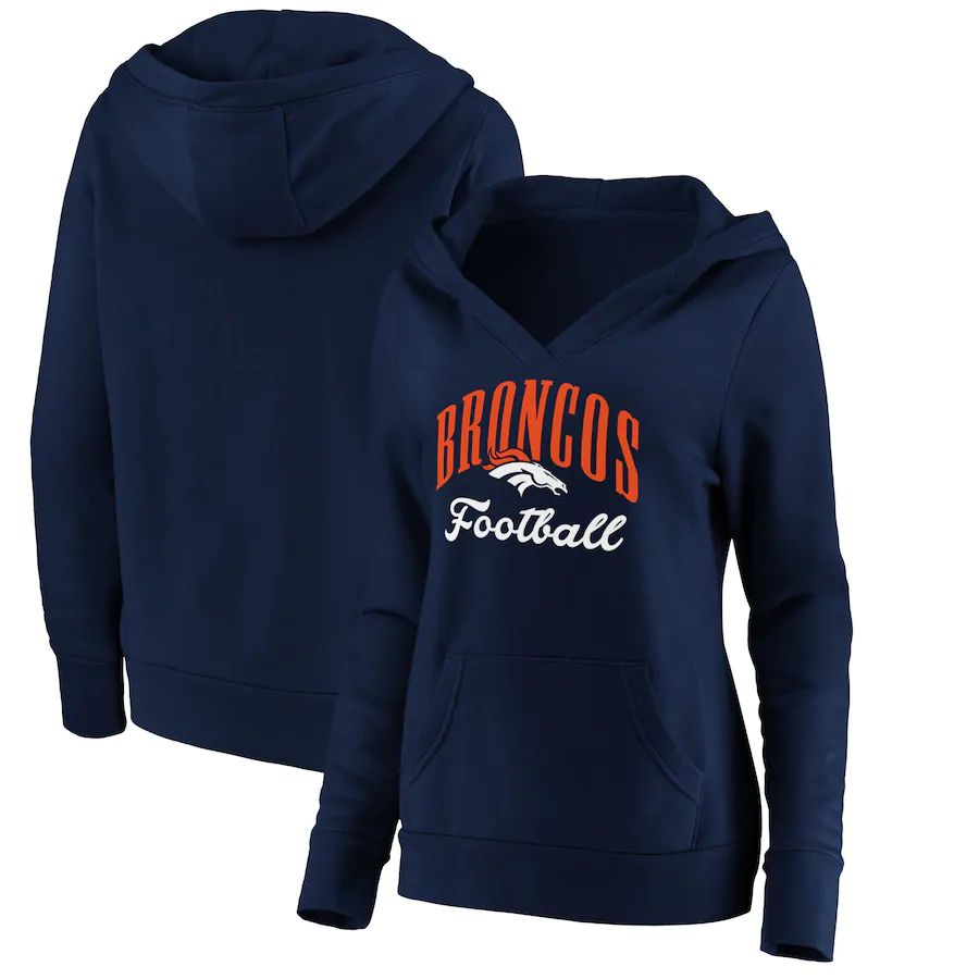 Women Denver Broncos Fanatics Branded Navy Victory Script V-Neck Pullover Hoodie->women nfl jersey->Women Jersey
